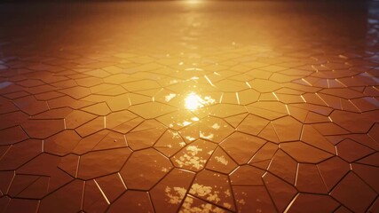 Abstract Geometric Surface with Golden Lighting and Polygonal Pattern