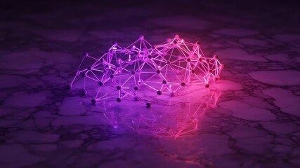 Abstract Glowing Network Structure on Marble Surface in Neon Pink and Purple Light