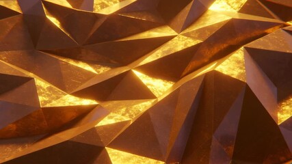 Abstract Golden Low Poly Surface with Sparkling Highlights