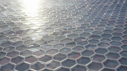 Abstract Hexagon Pattern with Metallic Frame Overlying Multicolored Background