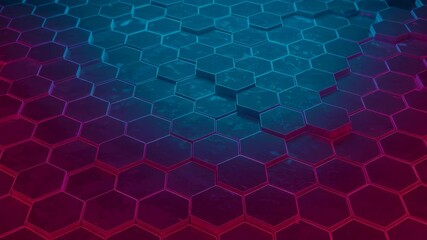 Abstract Hexagon Pattern in Blue and Pink Gradient Lighting Digital Art