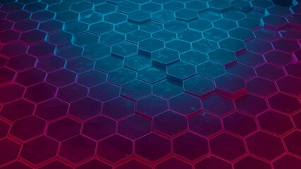 Abstract Honeycomb Pattern in Blue and Pink Gradient Lighting Hexagonal Geometric Texture