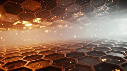 Abstract Hexagonal Structure with Golden Light and Fog Effect in 3D Rendering