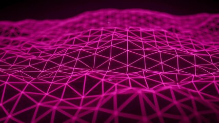 Abstract Magenta Grid Landscape on Dark Background Geometric Glowing Triangle Mesh Surface