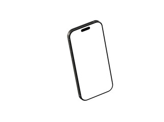 Isometric view of a black smartphone with a blank white screen. Perfect for app presentations or website designs.