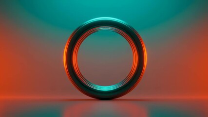 Abstract Metallic Rings with Vibrant Teal and Orange Gradient Lighting