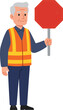 © selvidesi - An elderly man in a safety vest holds a stop sign.