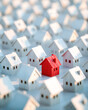 © Kowit - A striking image of a single red house standing out among a sea of white houses, symbolizing individuality and uniqueness in a residential landscape.