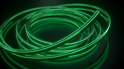 Abstract Spiraling Green Neon Light Strip on Dark Background