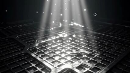 Aerial Abstract Grid Pattern with Bright Spotlight Overhead in Dark Room