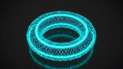 Blue Glowing Torus on Reflective Dark Surface 3D Rendering