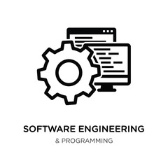 Vector illustration of software engineering and programming concept with gear and computer development and coding with technology and innovation