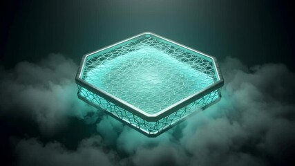 Floating Light Blue Rectangle Platform on Cloud with Dark Teal Background