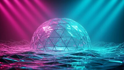 Geometric Dome on Polygonal Surface with Pink and Blue Lights