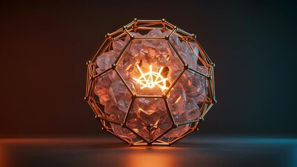 Geometric Sphere with Crystal Fragments and Warm Lighting on Dark Background