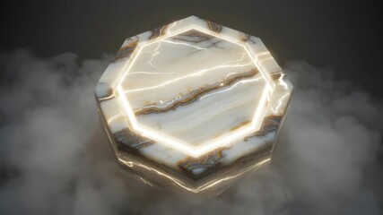 Glowing Marble Octagon with Lightening against Smokey Background