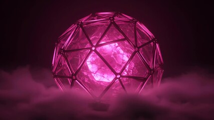 Glowing Pink Geodesic Sphere Surrounded by Mist in Dark Ambiance