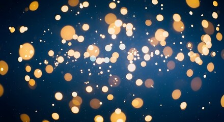 Abstract background of glowing golden bokeh lights scattered across a deep blue cosmic expanse