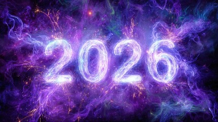 Wall Mural - Vibrant Cosmic Background with Year 2026 in Electric Colors