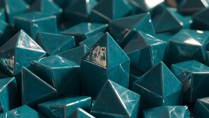 Heap of Teal Geometric Objects with Light Reflection Abstract Background