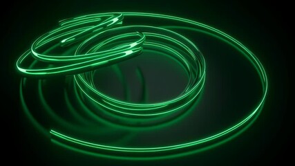Green Neon Light Spiral Shape on Dark Reflective Surface