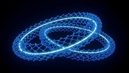 Luminous Knot Structure in Blue Hues on Black Background Abstract Network