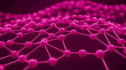 Magenta Network Structure Background with Interconnected Spheres and Lines on Dark Backdrop