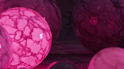 Marble Spheres with Pink Illumination on Reflective Surface
