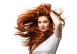 © Image stock - Woman with flowing red hair isolated on transparent background