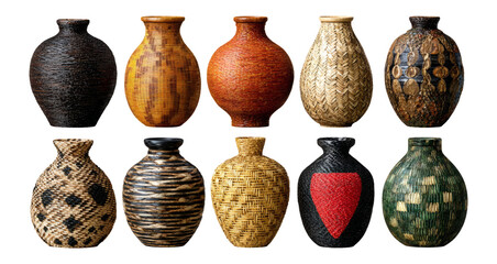 Wall Mural - Collection of Unique Artistic Vases Isolated on Transparent Background