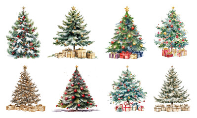 Wall Mural - PNG Festive decorated Christmas trees collection, element set on transparent background
