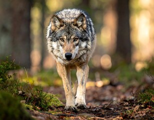  Gray wolf in a forest