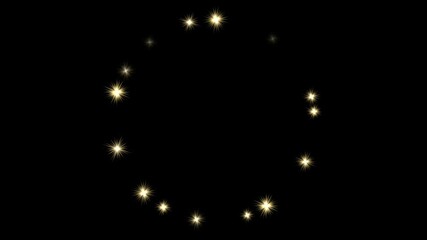 Wall Mural - Loop animation of round frame. Twinkle magic spell effect. Beautiful lopped animation of a lot of stars, twinkle stars shine on black background	