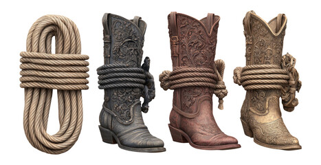 Detailed Decorative Cowboy Boots on Transparent Background