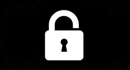 Unlocked padlock icon on black background