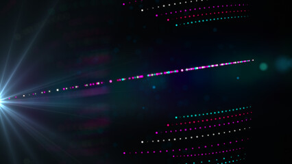 Wall Mural - Animated 3d render of glow abstract particles in defocus. Motion background with twisted lines