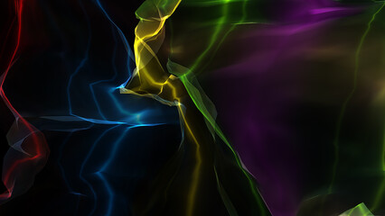 Wall Mural - Animated 3d render of glow abstract particles in defocus. Motion background with twisted lines