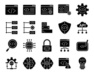 coding and prompt collection. coding and prompt vector icons. isolated on white background. coding and prompt in glyph style. vectors	