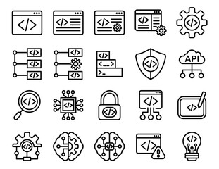 coding and prompt collection. coding and prompt vector icons. isolated on white background. coding and prompt in lineart style. vectors	