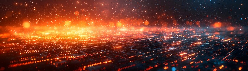 Wall Mural - abstract digital landscape with glowing particles data streams and futuristic light patterns