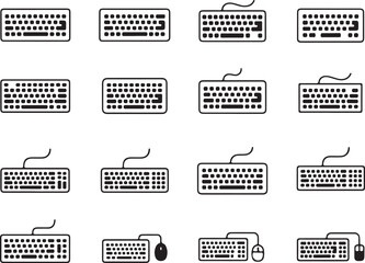 Keyboard Icon Set for Computer and Technology Applications with Mouse and Key Symbols