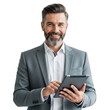 © Sammi - Confident bearded businessman holding tablet engaging with technology for professional success and growth