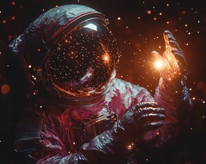 Wall Mural - Astronaut in space, holding a glowing orb