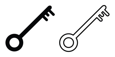 Black isolated vector key icon set on white background. Unlock keyword signs set on white page. Silhouette key icon set on isolated white page. EPS 10. 