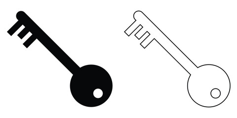 Black isolated vector key icon set on white background. Unlock keyword signs set on white page. Silhouette key icon set on isolated white page. EPS 10. 