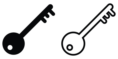 Black isolated vector key icon set on white background. Unlock keyword signs set on white page. Silhouette key icon set on isolated white page. EPS 10. 