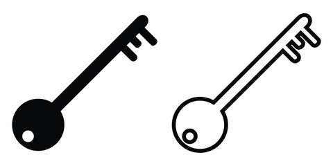 Black isolated vector key icon set on white background. Unlock keyword signs set on white page. Silhouette key icon set on isolated white page. EPS 10. 