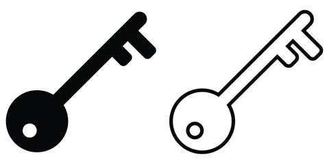 Unlock keyword signs set on white page. Silhouette key icon set on isolated white page. Black isolated vector key icon set on white background. Door key icon set. EPS 10. 