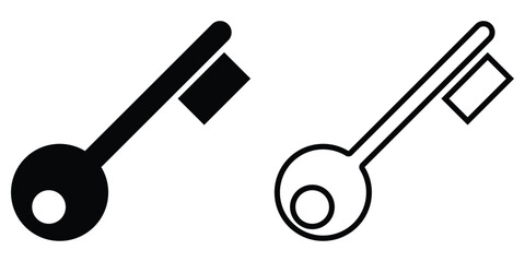 Unlock keyword signs set on white page. Silhouette key icon set on isolated white page. Black isolated vector key icon set on white background. Door key icon set. EPS 10. 