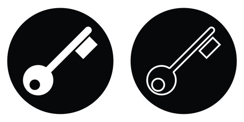 Unlock keyword signs set on white page. Silhouette key icon set on isolated white page. Black isolated vector key icon set on white background. Dark black circle key icon silhouette. EPS 10. 